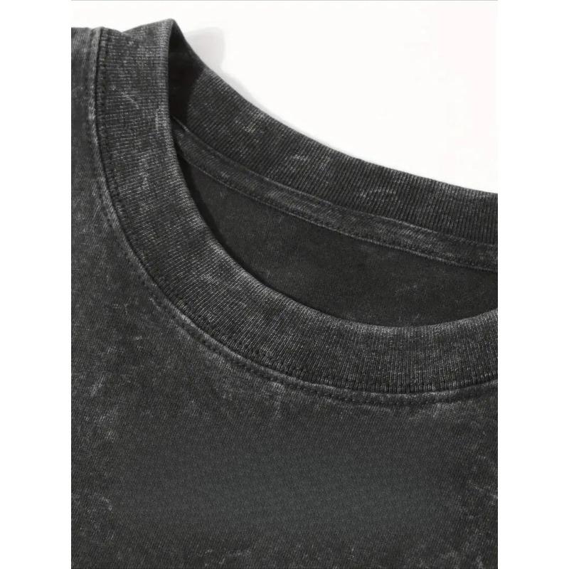 European Size Men's Distressed Washed Loose Fit, Featuring Solar System and 90s Nostalgic Prints, Soft Breathable Fabric, Round Neck Short Sleeve