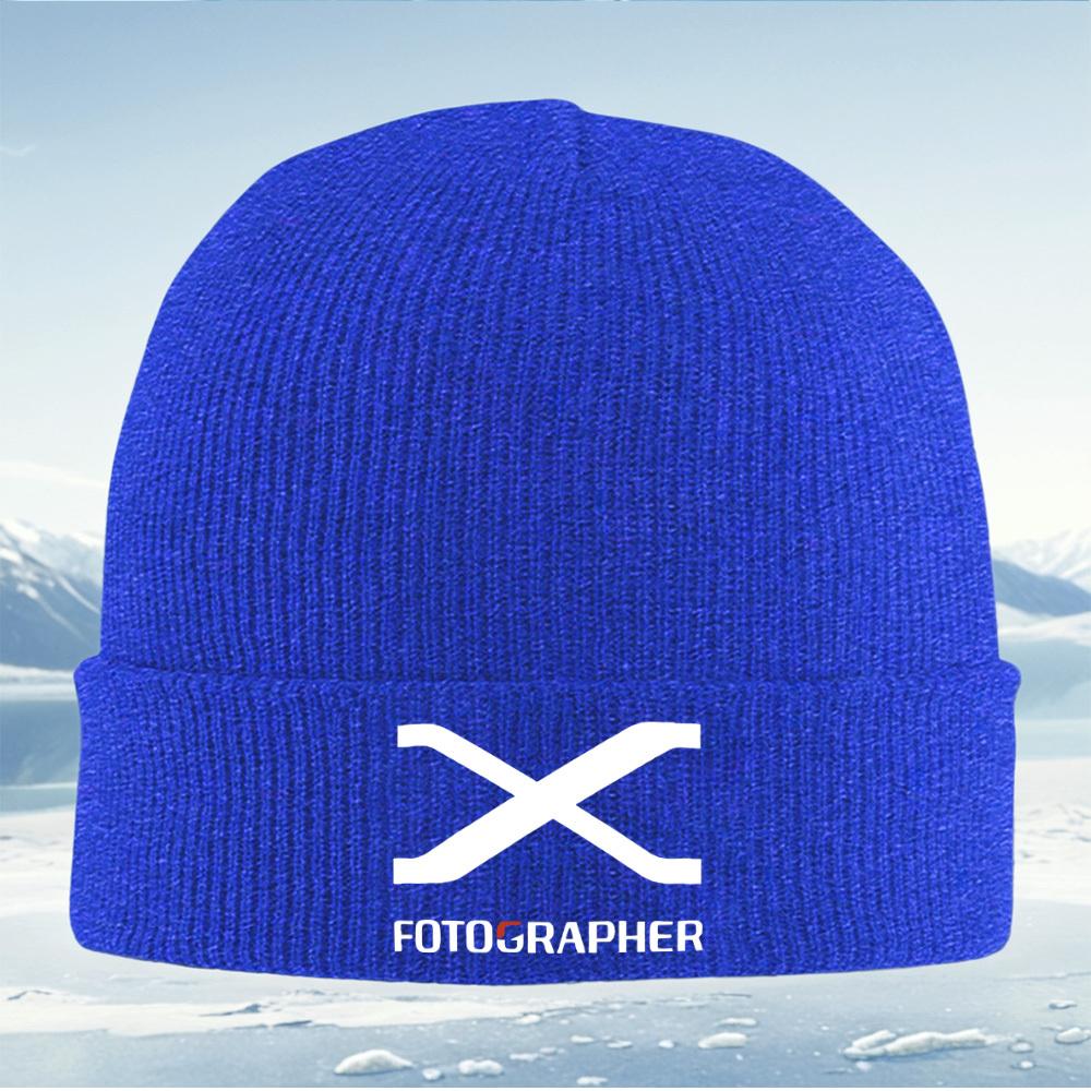 White cross logoPhotographer below Men Women Unisex Knitted Hat Beanie Pullover Cap Winter Thermal Warm Christmas Outdoor Cycli