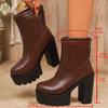 Damen Hohe Dicke Sohle Breite Ferse Stiefel Designer Mode Plateau Stiefel Damen   Damen Leder Stiefel Schuhe