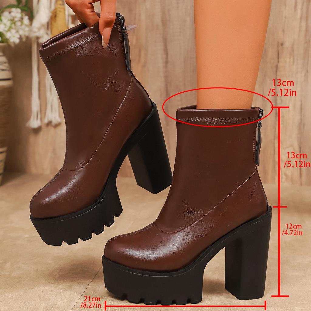 Damen Hohe Dicke Sohle Breite Ferse Stiefel Designer Mode Plateau Stiefel Damen Damen Leder Stiefel Schuhe