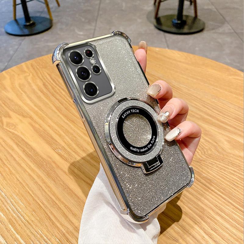 Clear Plating Shockproof Magnetic Ring Phone Case For OPPO A40M A40 A60 A80 A3X A3 Pro 5G Realme 13 Pro Plus Glitter Soft Cover