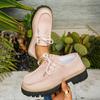 Plus Size Loafers  Fashion New Round Toe Deep Mouth Lace-up Platform Non-Slip Block Heel Single Shoes