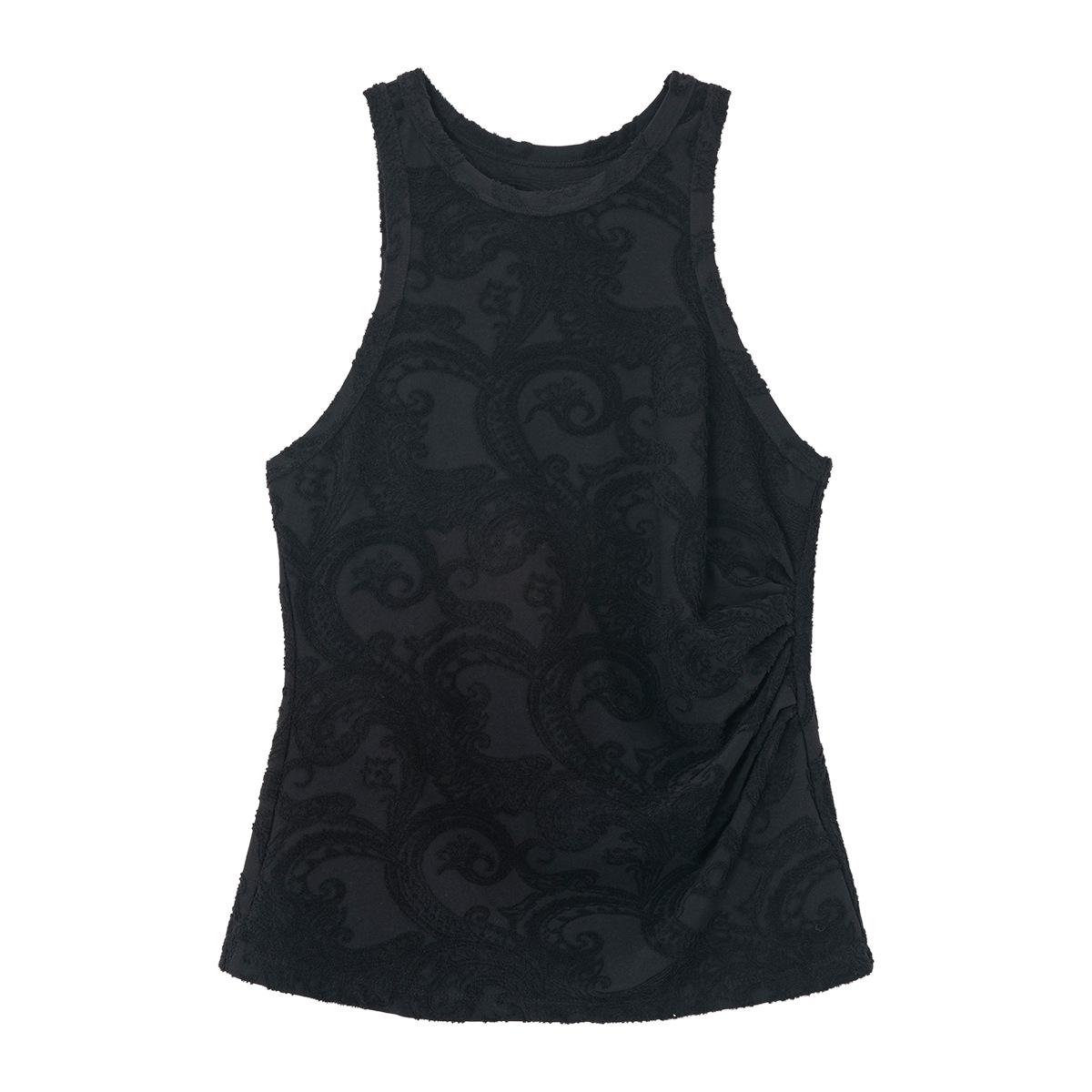 

Spring Modal Wool Vest with Dark Cashew Flower Pattern Small чорний