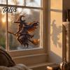 Static Glass Decals Halloween Witch on Broomstick Cling, Themed Window Sticker, Adsorption Stickers Removable Wall Cling for Storefront Windows Doors