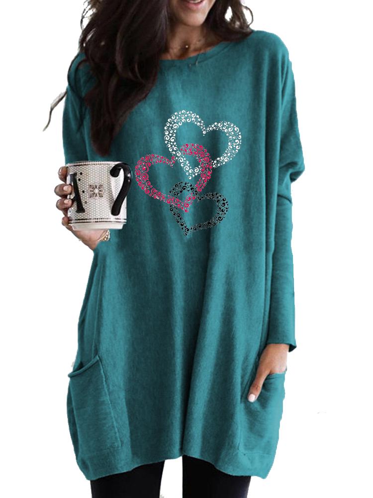 Women's Sweatshirt Women's Long Tunic with Pockets Loose Fit Fashion Printed Logn Sleeve Top