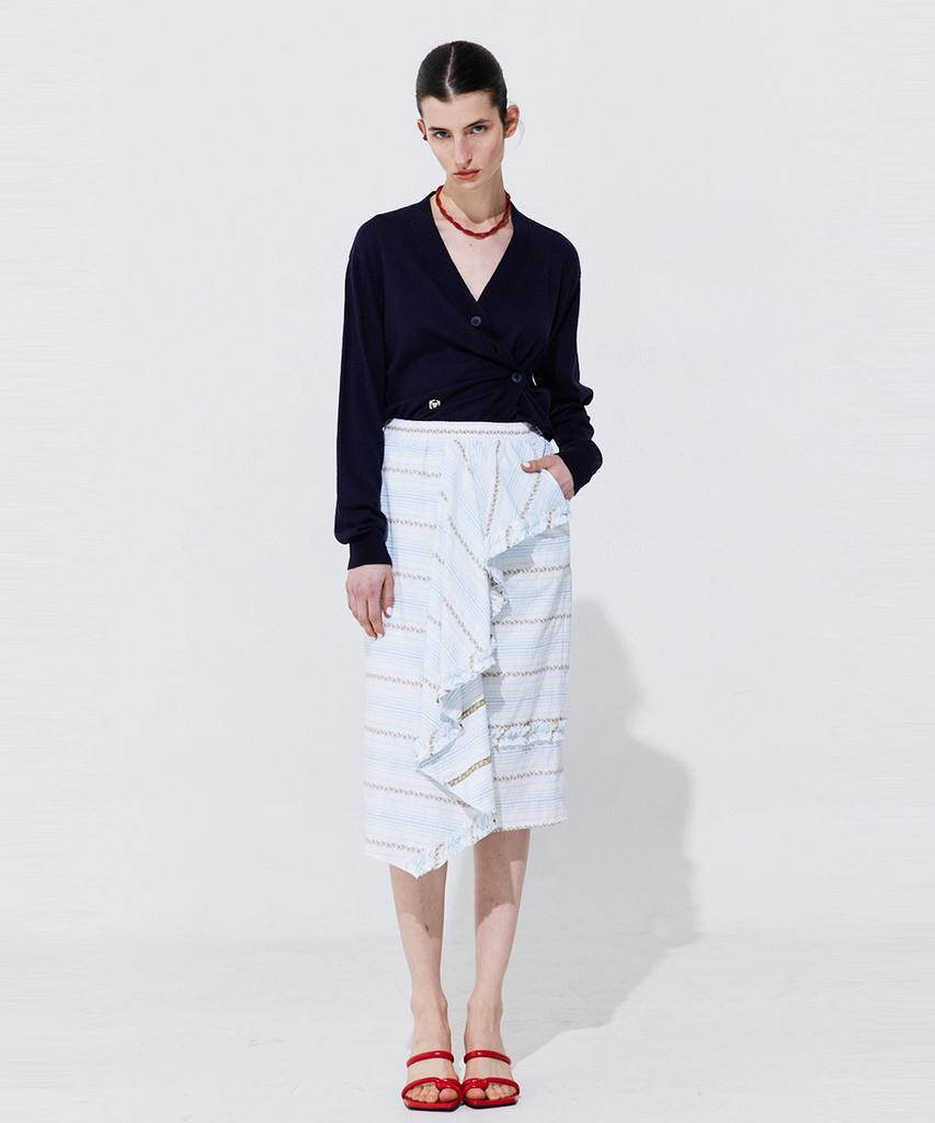 WNDERKAMMER Floral Embroidery Banding Skirt_Light Blue