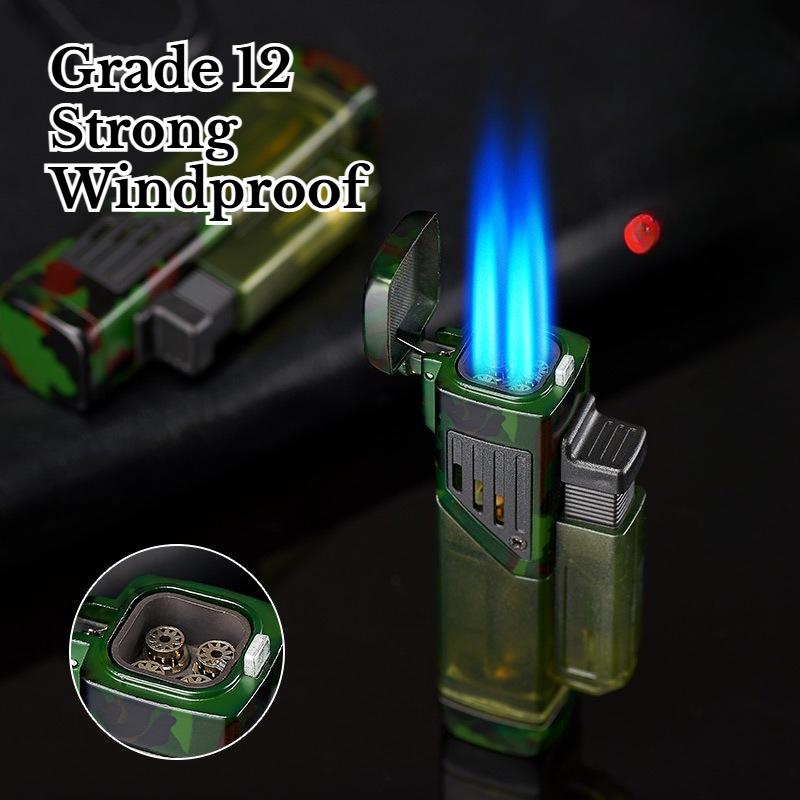 New Four Nozzle Visual Air Chamber Straight Forward Windproof and Waterproof Lighter Cigar Moxibustion Lighting Accessories