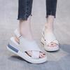 Women Soft Leather Peep Toe Thick Sole Muffin Wedge Sandals