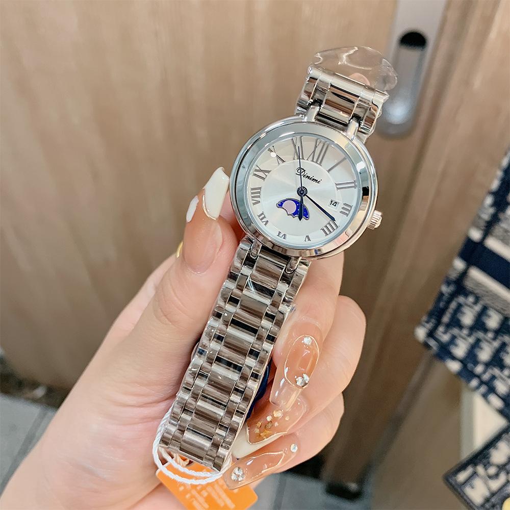 New Temperament Roman Disc Calendar Quartz Watch Fashionable Niche Steel Band Casual Ladies Watch