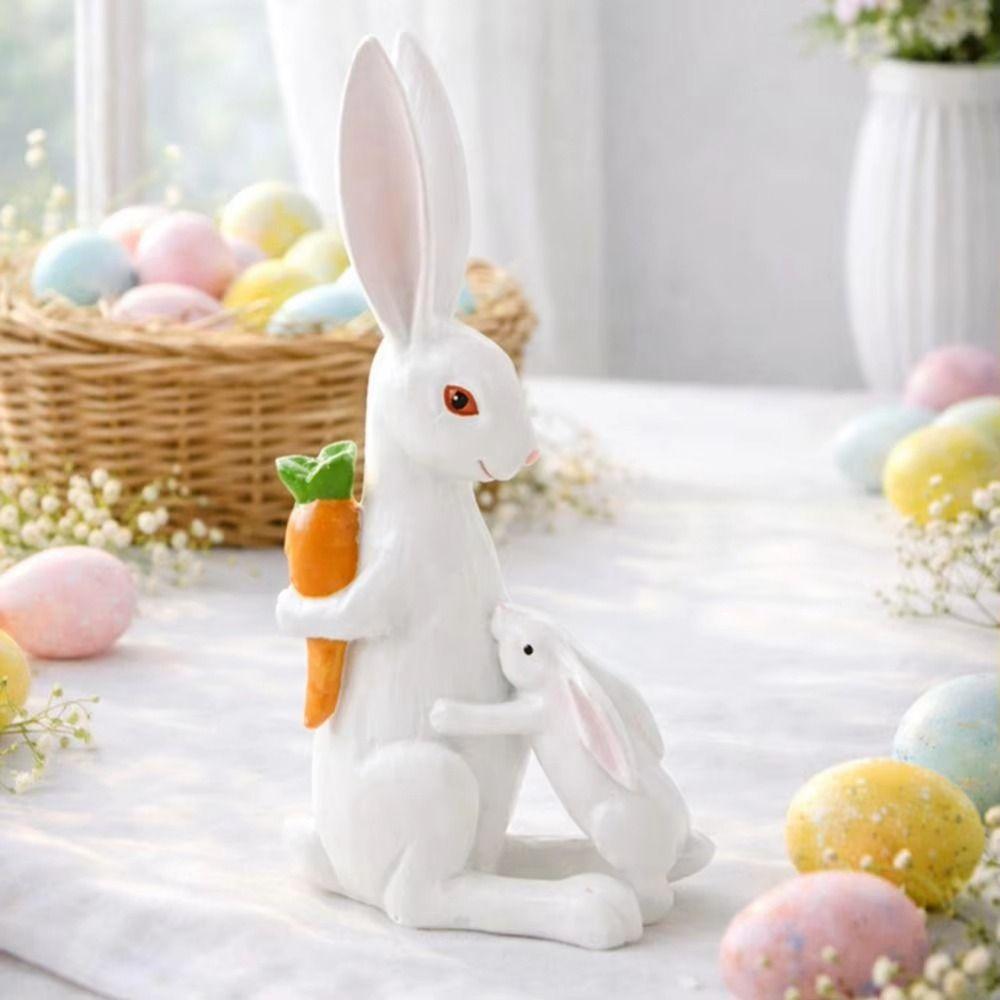 Cute Resin Rabbit Ornament Hand-Carved Easter Decoration Easter Bunny Figurine  Lifelike Rabbit