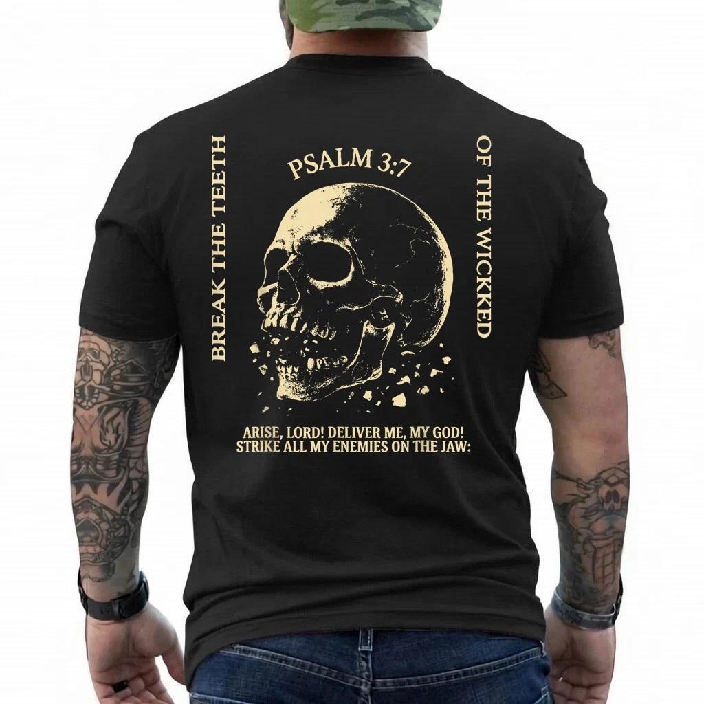 Psalm 3_7 Vintage Skull Christian Religious Bible Verse T-Shirt XL