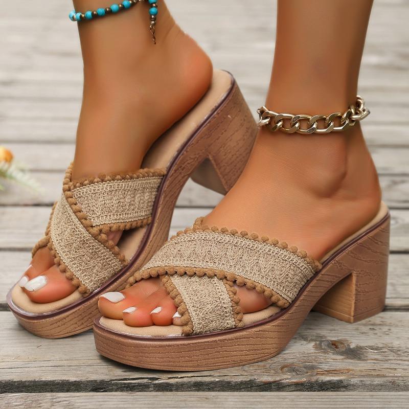 Mode Plattformslippers Dam 2025 Sommar Nya Öppen Tå Plattform Blockklack Utomhusbruk Höga Klackar