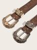 Women's Floral Carved Buckle Belt, Retro Solid Embossed Waistband, Western Jeans Belt