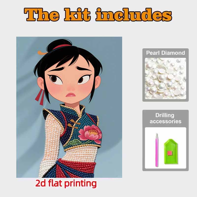 Disney Pearl Painting Mulan Portrait for Beginners and Adults, DIY Pearl Diamond Art Painting Kit for Home Wall Decor Gifts
