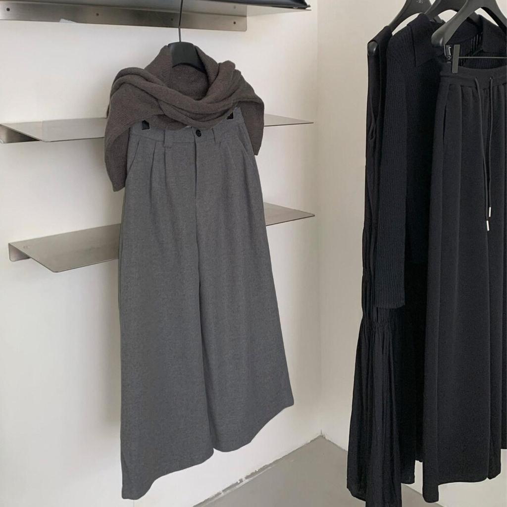 Japanese Woolen High-Waist Cropped Wide-Leg Pants for Women - Autumn/Winter Versatile Slimming Casual Style