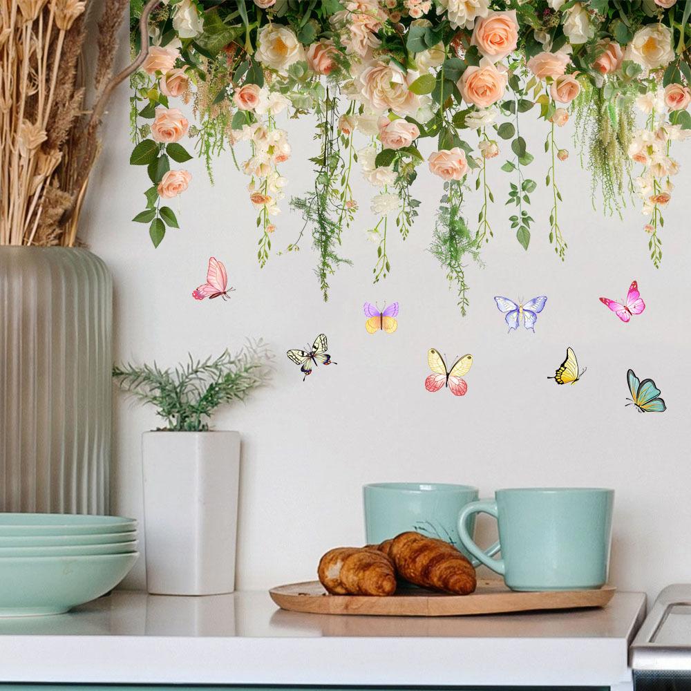 Flower Plants Wall Stickers Home Decoration Bedroom Adhesive Decals Wallpaper