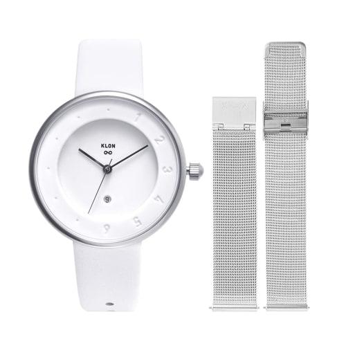 

KLON INFINITY STAIR series -FIRST- 36/W-FACE watch band replacement set for men and women, 2-way, white and silver, popular brand, stylish leather, 36