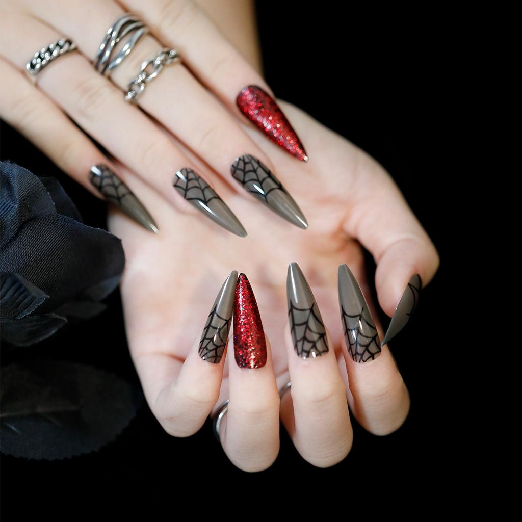 2025 New Halloween Wear Nail 3D Three-dimensional Nail Art False Nails European and American Spider Bat Nail Pieces