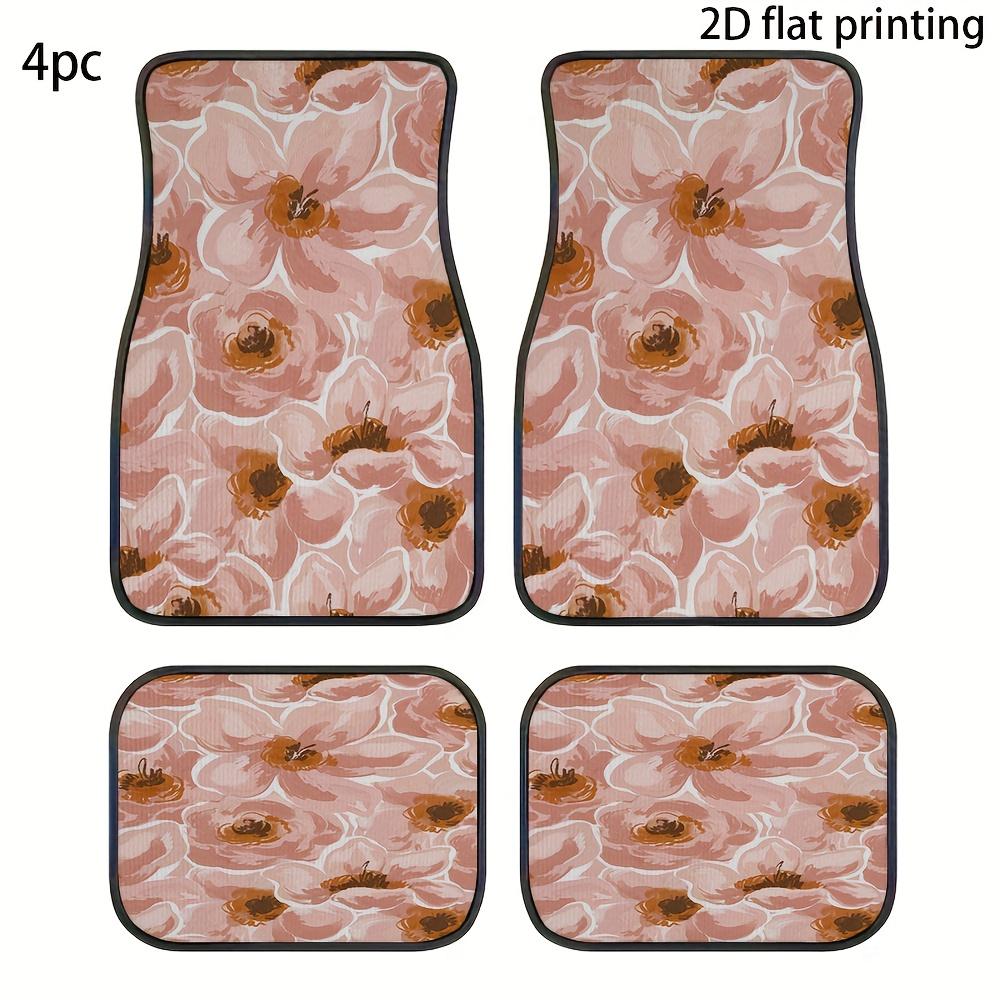4pcs Car Floor Mats, Pink Floral Repeating Pattern, Made Of Polyester Fiber, Universal Car Mats, Wear-Resistant, Automotive Deco