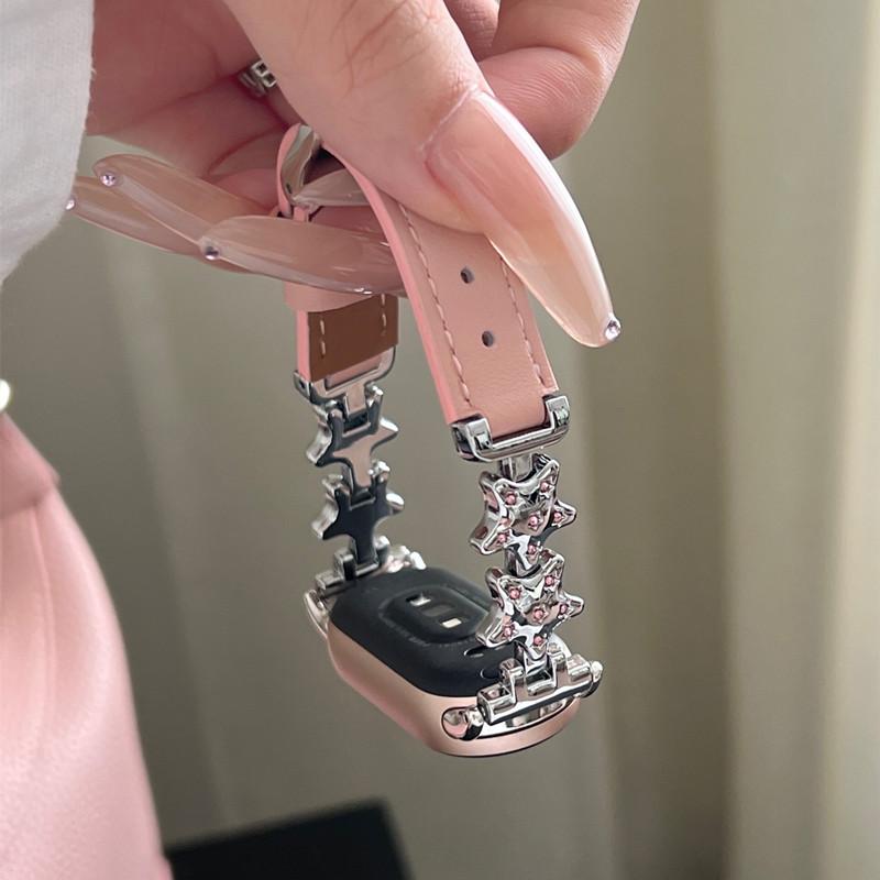 Luxury Leather Butterfly Strap For Xiaomi Mi Band 9 8 Smartwatch Band For Mi Band 8 9 Pro Sport Bracelet Wristband Replacement Red Mi Watch 4 Strap