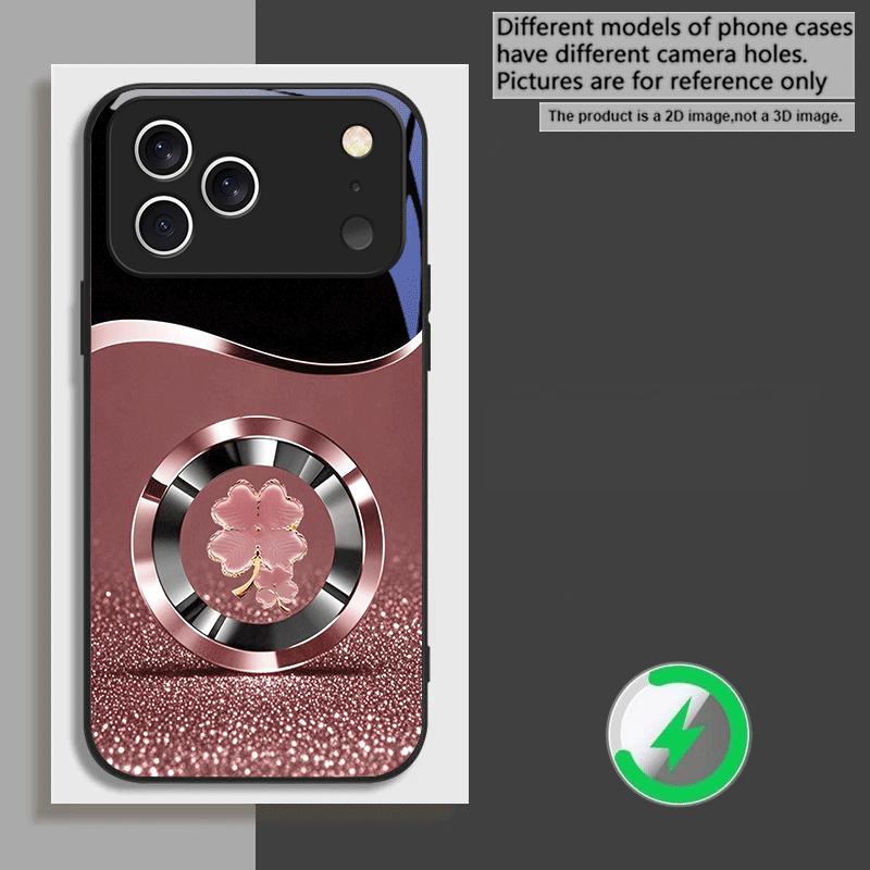 Fioletowy Czterolistny Koniczyna Dla iPhone 16E 15 Pro 14 13 Plus 12 mini 11 15Pro 14Max XR Xs X 8 P lus 16 Dla Magsafe Szklane Etui Na Telefon