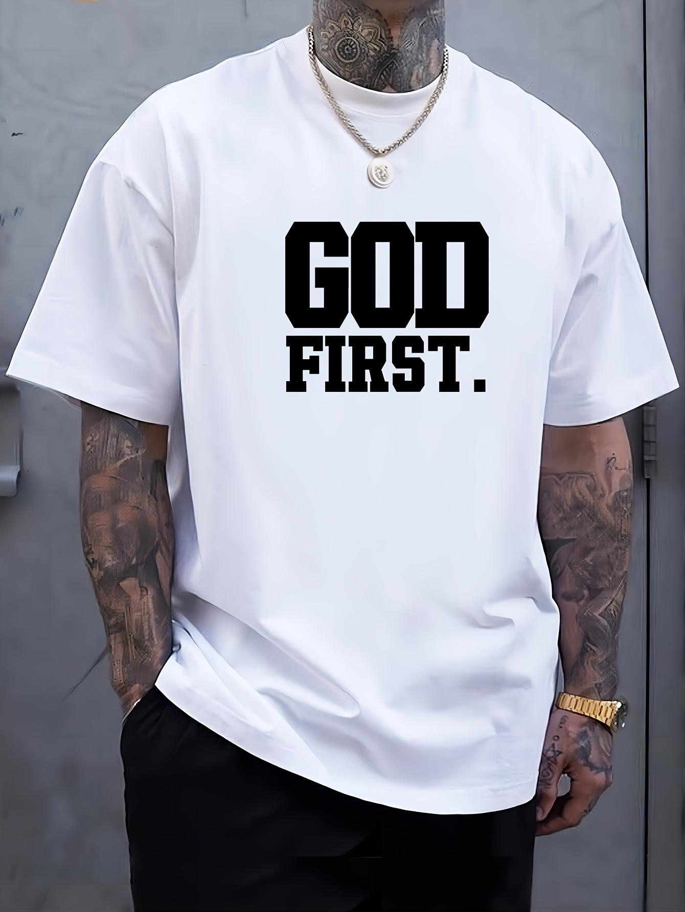 Men s  GOD FIRST  Graphic Iron-On Print T-Shirt - Casual Short Sleeve XXXXL