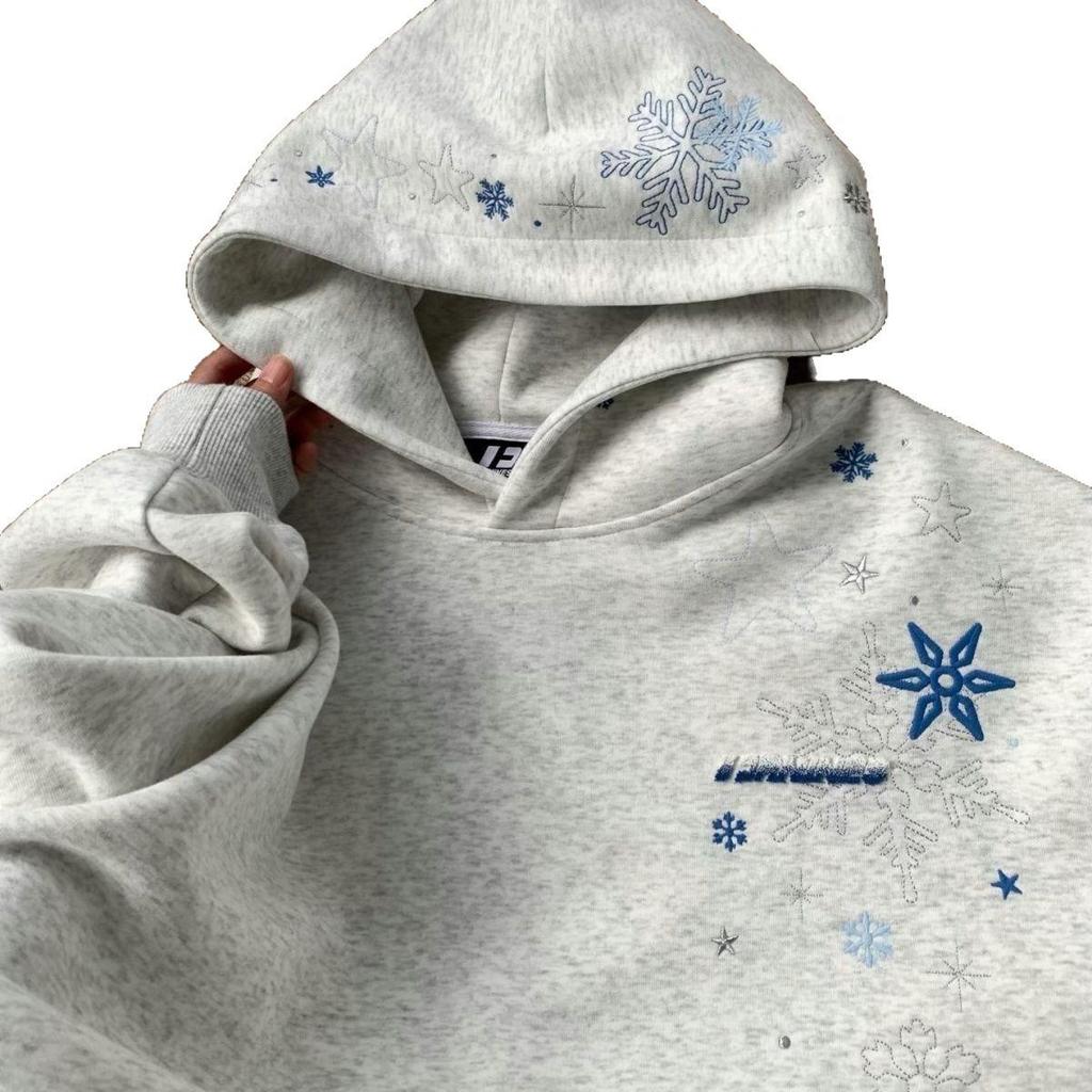 Unisex Snowflake Embroidery Hoodie - Autumn/Winter Loose Fit Jacket with Trendy Design