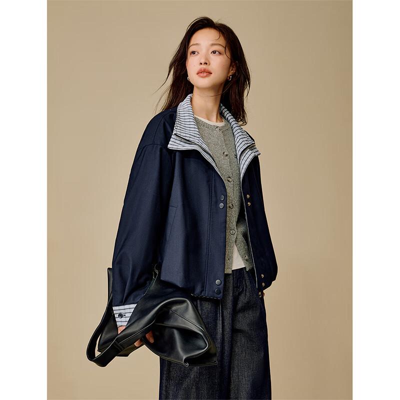 INMAN Women's Colorblock Plaid Faux Two-Piece Jacket