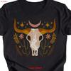 Western T Shirt Cowgirl Bull Skull Cow Trendy Feminine Moon Stars Cactus Vintage Comfortable Top For Everyday Wear
