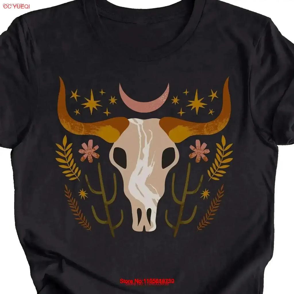 Western T Shirt Cowgirl Bull Skull Cow Trendy Feminine Moon Stars Cactus Vintage Comfortable Top For Everyday Wear