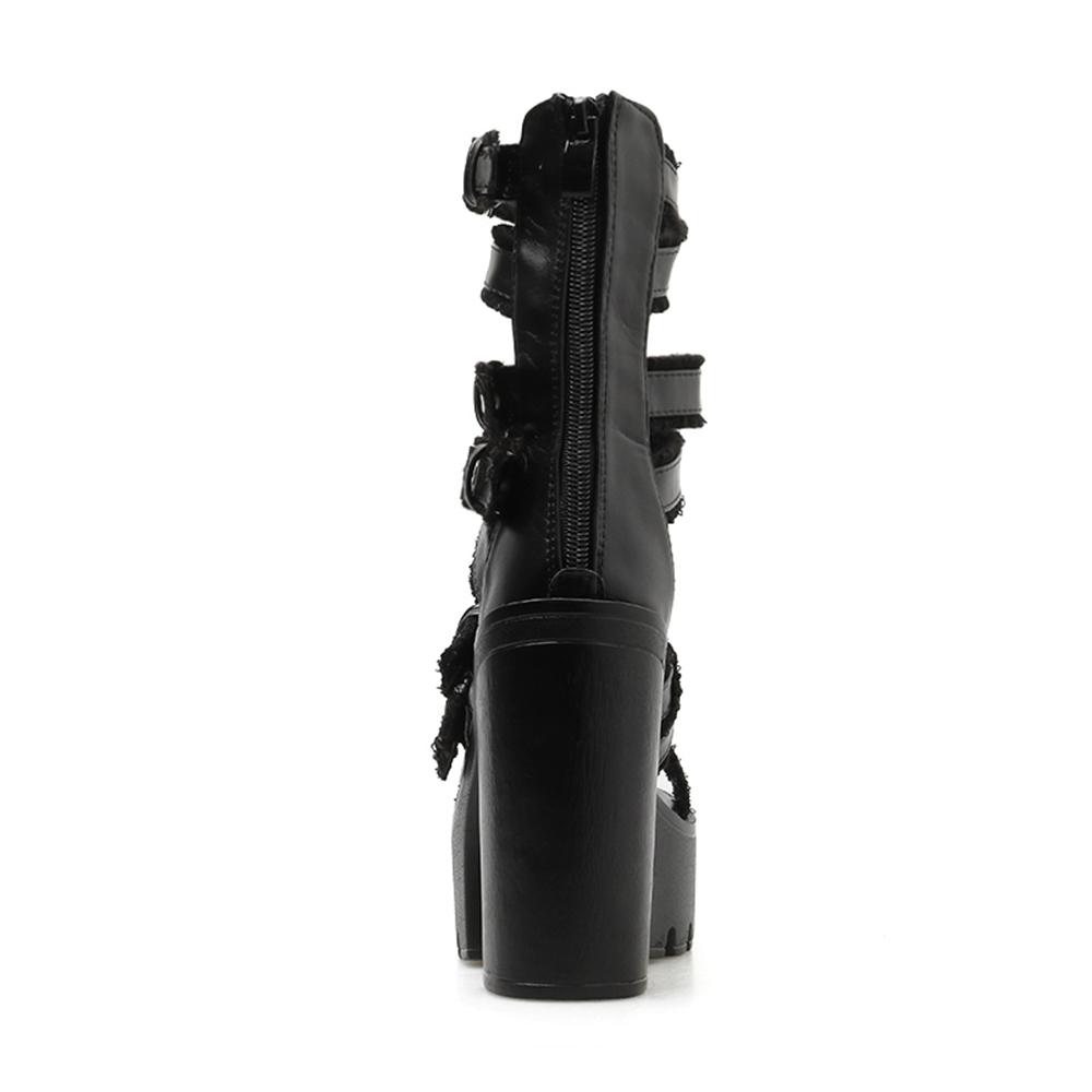 Gdgydh Sandali Neri con Tacco a Blocco da Donna Punta Aperta Cinturino con Fibbia Décolleté con Plateau Stile Goth Cerniera Posteriore Tacchi Alti Scarpe Estive