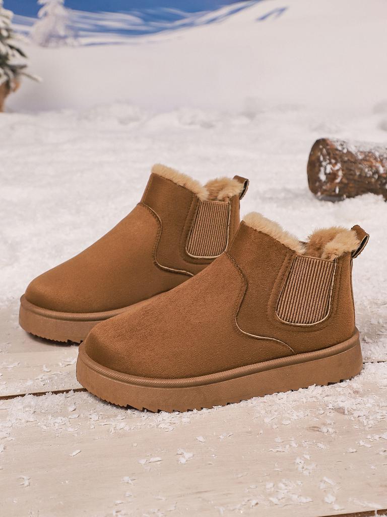 Foreign trade large size snow boots women's autumn and winter solid color flat bottom velvet thickened warm one-pedal cotton boots cotton shoes