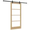 Porte Coulissante Naturelle 93 x 202 cm Bois de Pin Massif et Verre