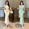 2026 Green Fairy Spaghetti Strap Floral Fishtail Dress – Petite, Sexy, Chic & Hip-Hugging