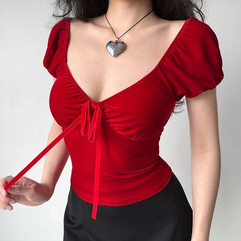 

Иди, девочка, иди Домашняя футболка с V-образным вырезом, облегающий короткий топ Red S