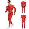 Tuta Intera da Uomo per Adulti Costume da Bagno Esterno Cuciture Piatte Zip Frontale Pantaloni Lunghi Lucidi Aderenti Tuta a Compressione Bodysuit da Yoga
