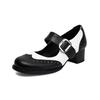 Retro British Style Women's Single Shoes Round Head Color Matching Thick Heel High Heel Word Belt Casual Women's Shoes Spring and Autumn Brock Women's