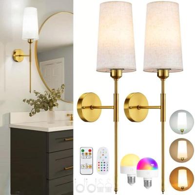 Wireless RGB Rechargeable Bedside Lamp with Linen Shade