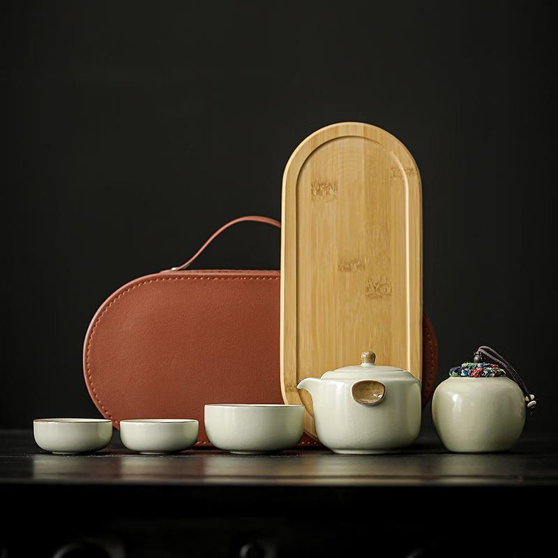 Beige Ru Kiln Portable Kung Fu Tea Set