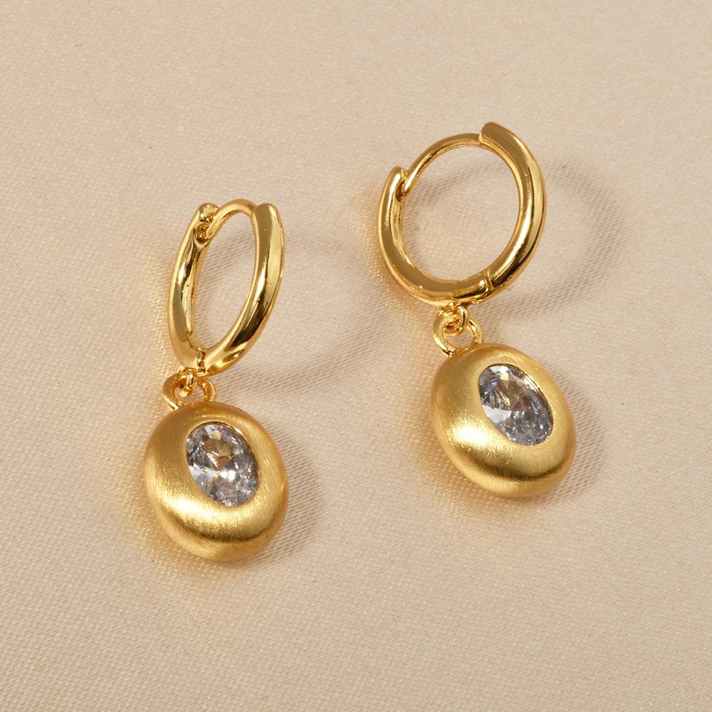 2026 French Style Brushed Heart Huggie Earrings - Matte Gold Silver Zircon Inlaid Heart Drop Earrings for Women Niche Design Jewelry