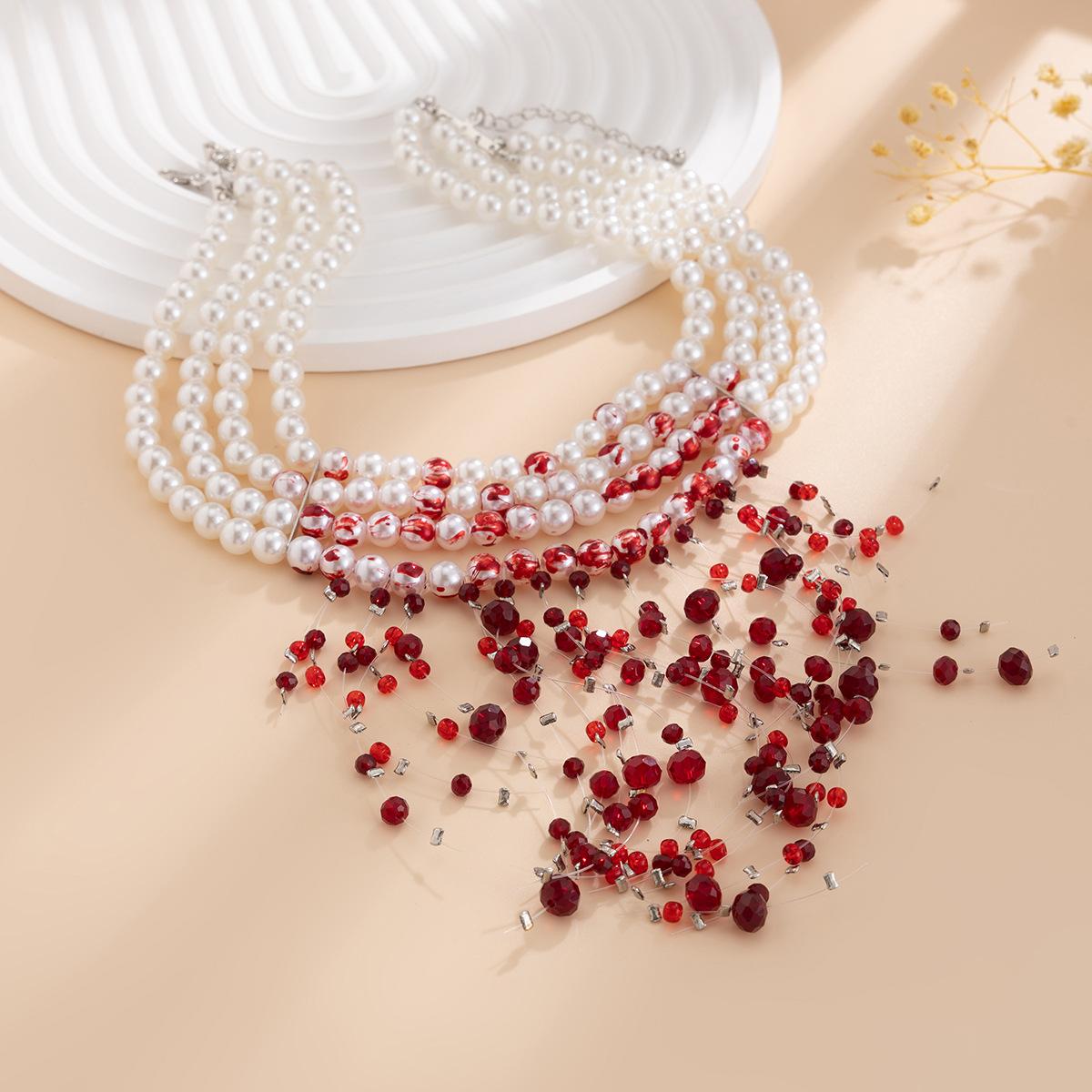 

Жемчужный кристалл готический ретро воротник, кисточка с каплями крови Хэллоуин высокое чувство многослойный воротник