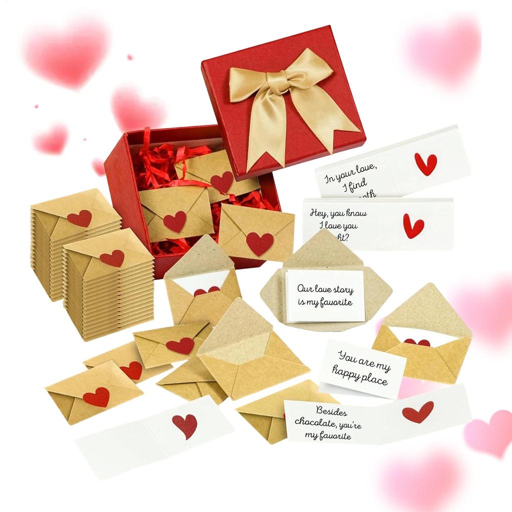 60 Pieces Small Love Letter Envelope Set Mini Envelopes With Blank Notes Cute Romantic Heart Valentine's Day Cards Gifts