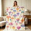 Soft Flannel Mushroom Print Blanket for All Season Warm Cozy Throw Blanket for Couch Sofa Bedroom Office Living Room Lightweight Decorative Travel Bla