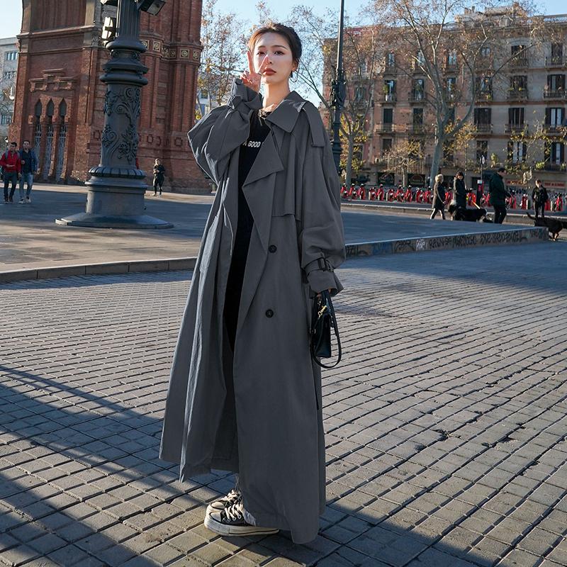 Extra-long Section Ladies Windbreaker To Ankle Spring and Autumn Korean Version of Loose Coat Over The Knee Jacket