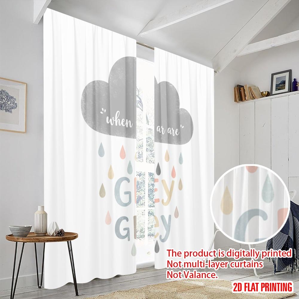 2pcs 2D flat printing Party Curtains Cloud Rain Rainbow Color Polyester Without Electricity 0 Use for Booths Studio Props