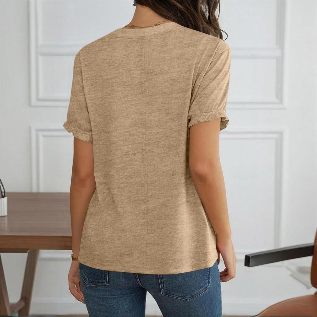 Women's Fashionable Casual Pleated Short-Sleeved T-Shirt, Summer Round Neck Loose -Shirt Top