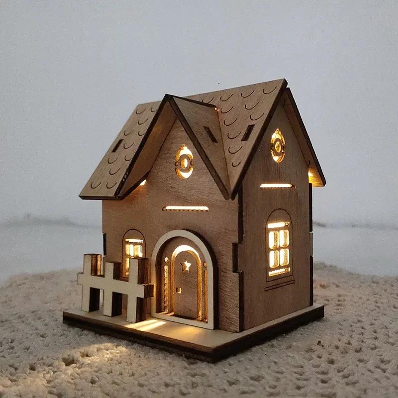 Vánoční dřevěné ozdoby z kabiny vyzařující světlo malý dům domácí dovolená dřevěné řemeslné ozdoby