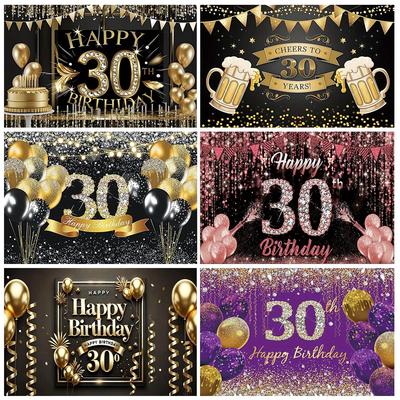 30. Geburtstag Party Dekorationen 30 Jahre Alt Kulisse Zubehör Schwarz Gold Ballons Glitzer Hintergrund Banner Fotografie Requisiten