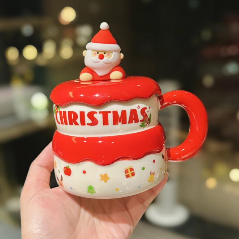 Cartoon Santa Claus Mug with Lid Good Looking Household Ceramic Water Cup Christmas Gift Souvenir