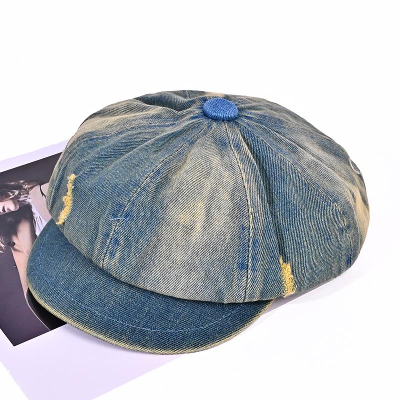 

Ретро градиентная восьмиугольная шляпа с дырками, весенне-осенняя повседневная универсальная шляпа, женская выстиранная ковбойская шляпа One Size